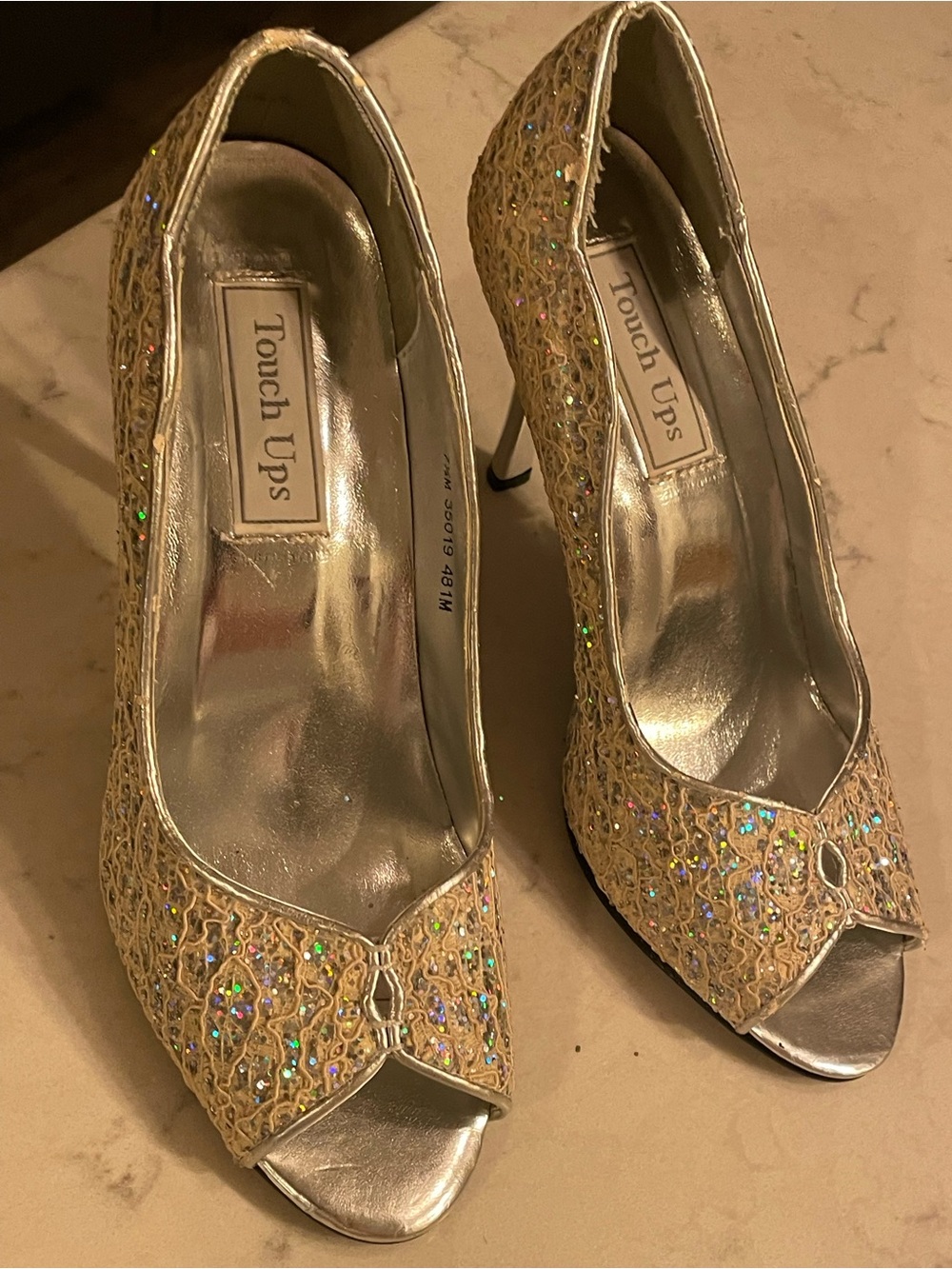 Sparkling Champagne Lace Pump with Silver Stiletto Heel. Item # 11744-4in heel